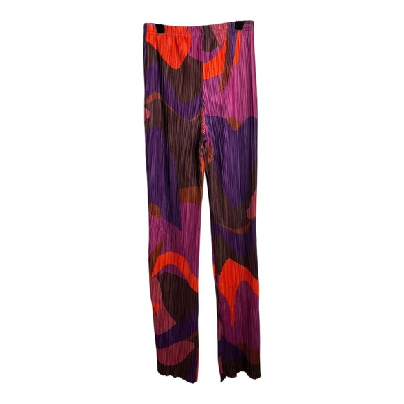 Pretty Little Thing Plisse High Waisted Wide Leg Trousers Pink Purple‎ Print 4 - Picture 6 of 11